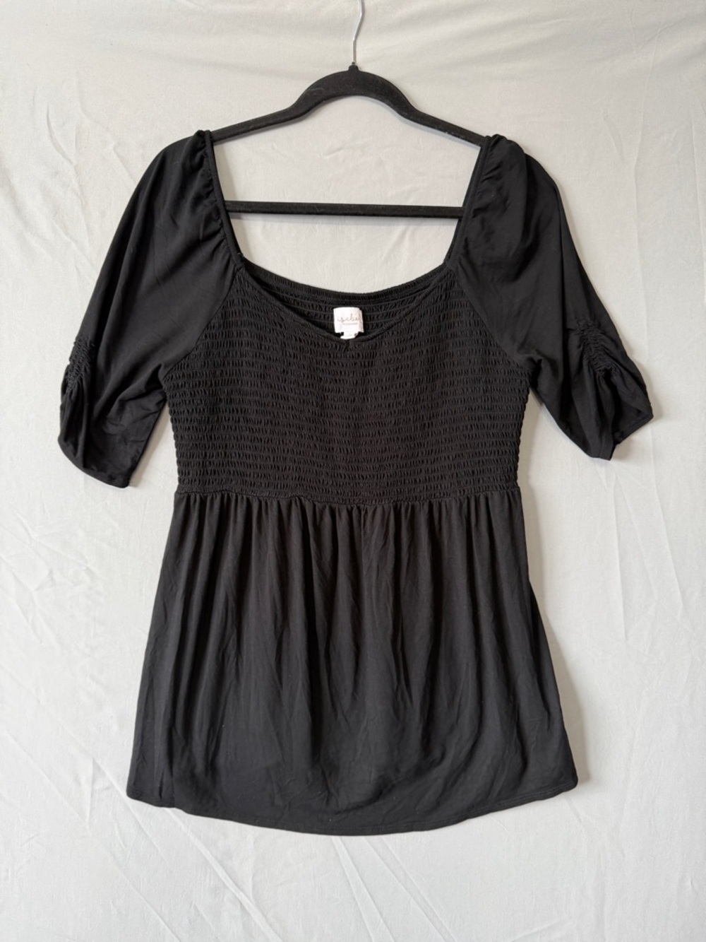 Isabel Womens Maternity Elbow Sleeve Smocked Shirt L Black Fairy Grunge Peasant